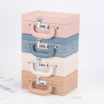 Products in Stock New Fashion Solid Color Pu Portable Portable Jewelry Box Double Layer Earrings Ear Stud and Ring Ornament Storage Box