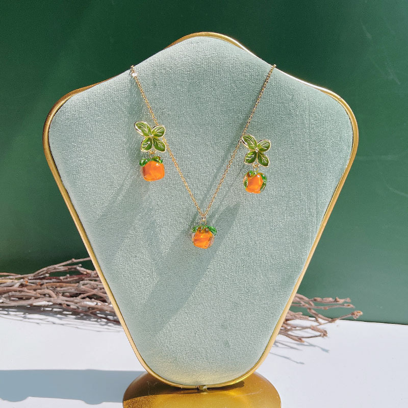 柿柿如意 玻璃柿子 复古绝美日系少女橘色琉璃新年耳钉银针法式