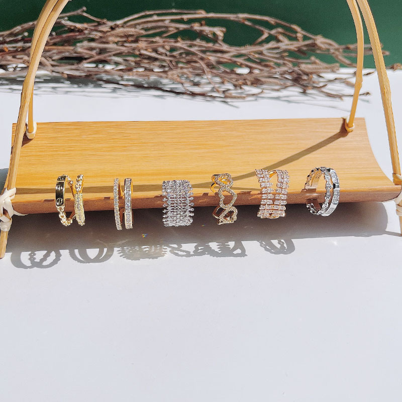 开口微镶戒指时尚可调节ins风线条欧美双环简约爱心夸张设计锆石