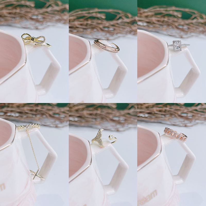 开口铜微镶戒指时尚可调节ins风网红春夏简约蝴蝶结鱼尾设计锆石