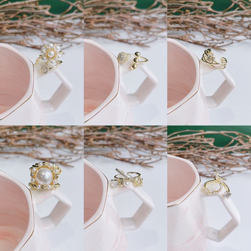 开口微镶戒指时尚可调节ins风欧美宫廷复古女简约花挂坠设计锆石