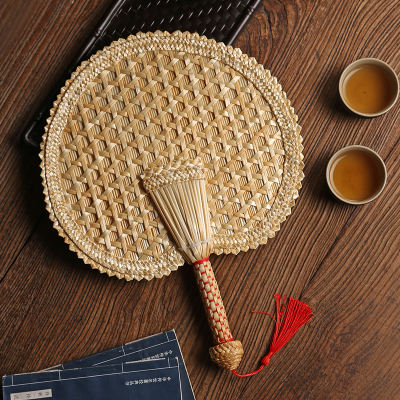 wheat straw fan hand-woven old-fashioned large pu fan banana round fan straw woven summer children carry classical chinese style
