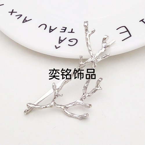 韩国发饰优雅花枝金属森系发夹女新款边夹小巧设计树枝一字夹头饰