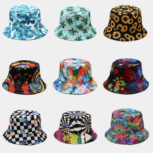 european and american ins new plant printing pattern fisherman hat female spring and summer outdoor sun protection sun hat male basin hat