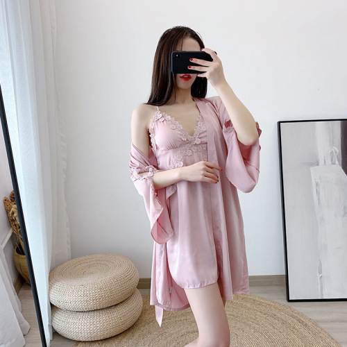 Fashion Sexy Sling Nightgown Two-Piece Set Spring and Summer Thin Cool Pajamas Comfortable Home Ladies‘ Homewear