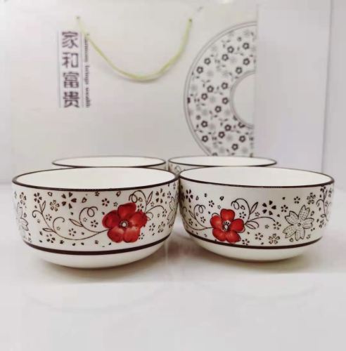 japanese style red rich decals ceramic tableware gift box personalized set household 4 bowls 4 chopsticks