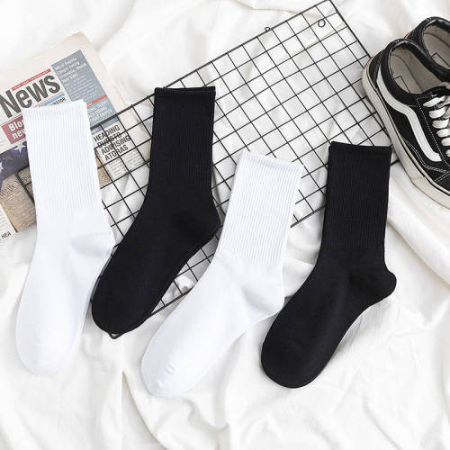 [tens of millions in stock] socks men‘s and women‘s mid-calf socks black and white solid color trendy mid-calf stockings autumn and winter men‘s socks sports