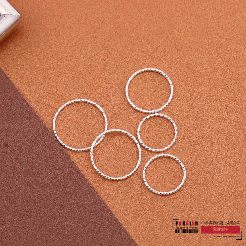 切面扁素圈银戒指S925银简约纤细关节戒尾戒脚趾戒秀气潮人女