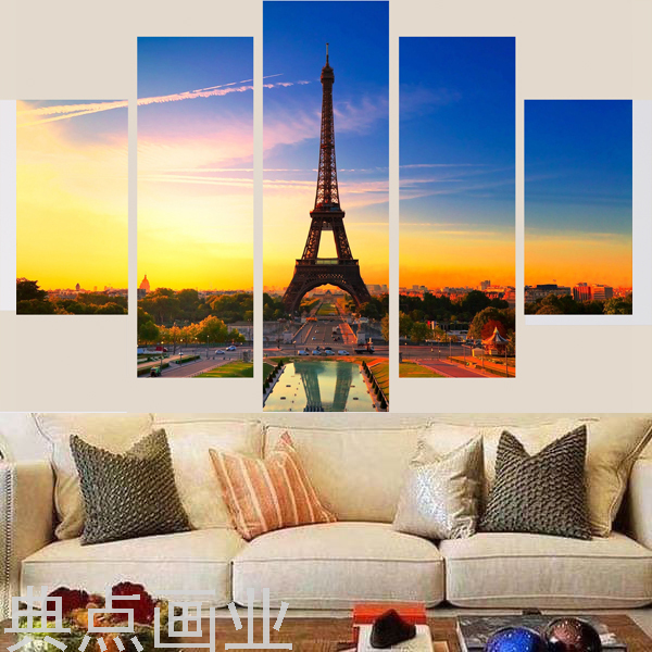 建筑风格装饰画帆布五联油画无框画家庭酒店挂画高品质装饰画