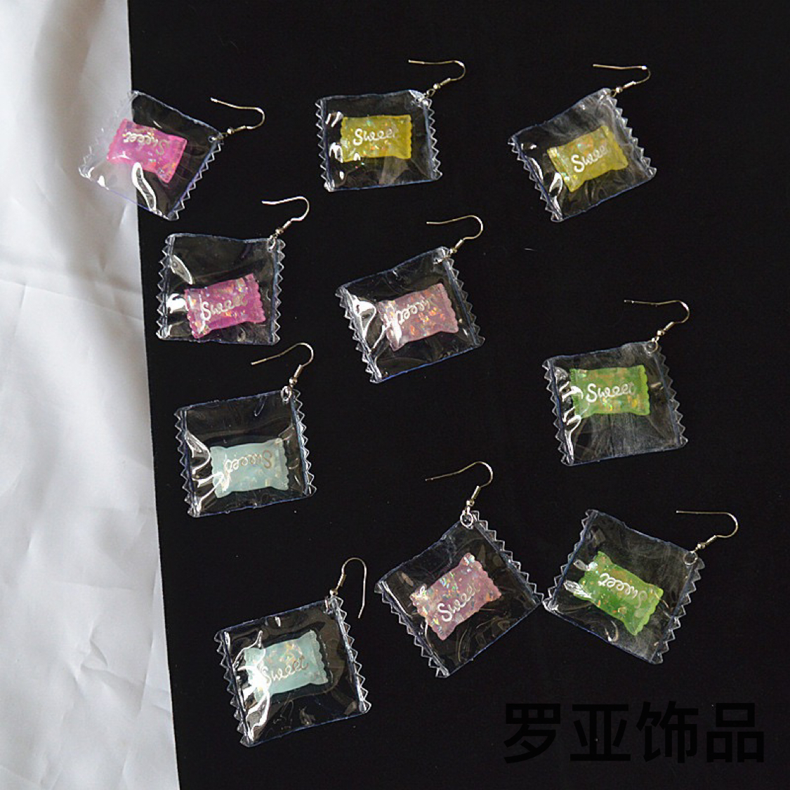 甜美个性简约仿真糖果网红流行耳环红火喜庆糖果透明耳饰