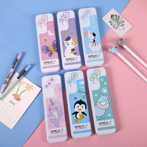 Cartoon Pencil Box Tinplate Children‘s Cartoon Stationery Box Creative Kindergarten Student Stationery