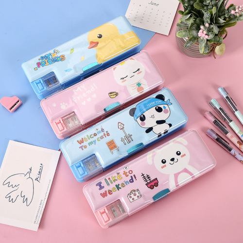 multifunctional stationery box with pencil sharpener double-sided pencil case pencil case cartoon cartoon yellow duck pencil case stationery supplies
