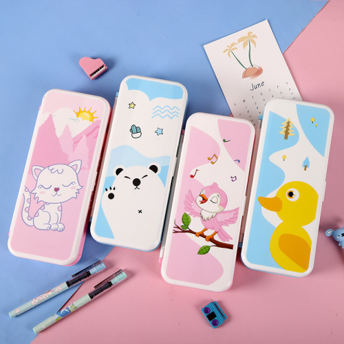 double-sided open stationery box cartoon fresh pencil case multifunctional pencil case primary school stationery
