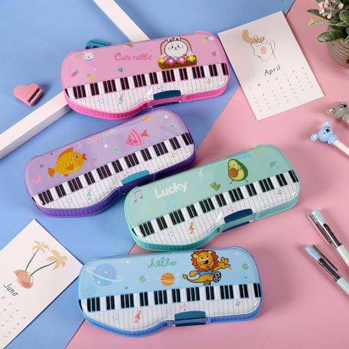 creative piano stationery box with pencil sharpener double open plastic pencil case large capacity pencil case factory direct sales