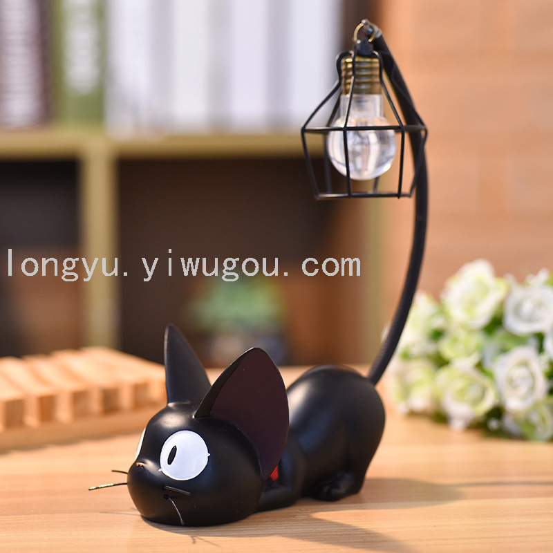 动漫日式吉吉黑猫摆件树脂工艺品公仔玩偶小夜灯儿童生日毕业礼品