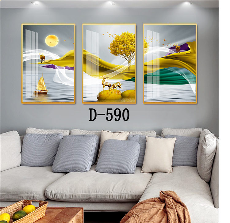 现代轻奢金树福鹿居家客厅壁饰装饰画大气晶瓷墙画装饰画