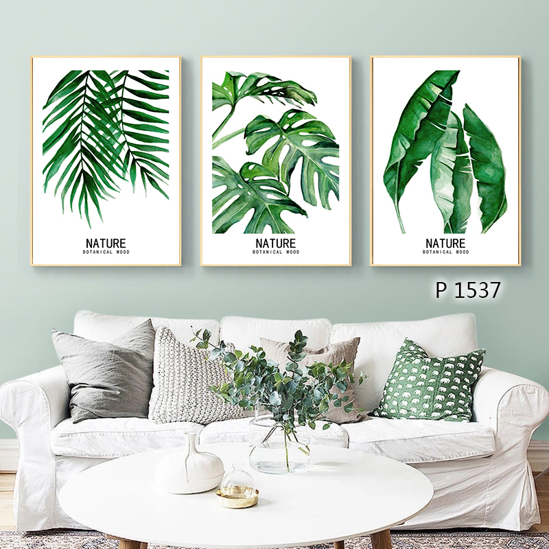 清新绿植花卉三联无框装饰画家庭客厅酒店大厅北欧系列墙画装饰画
