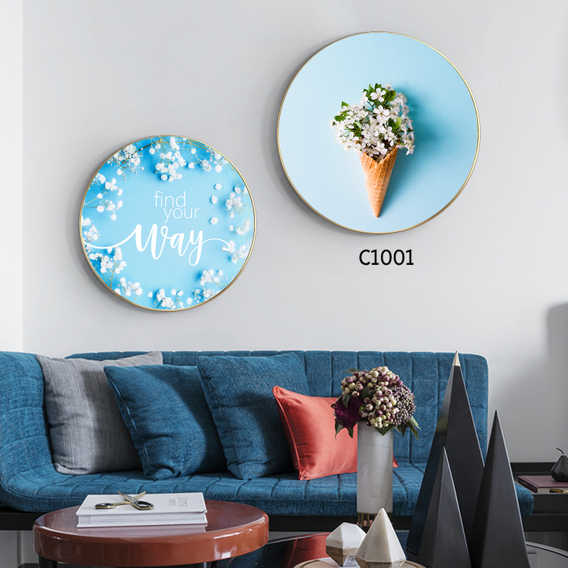 新款圆形装饰画家庭酒店装饰画北欧小清新文艺异形墙画装饰画