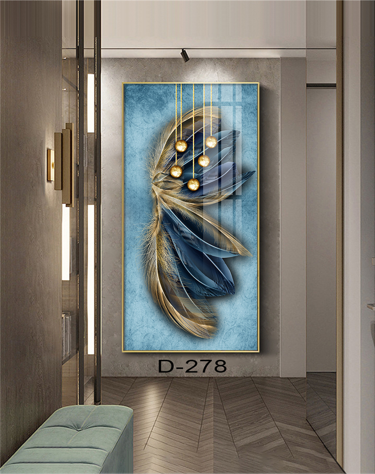 轻奢大气羽毛孔雀玄关晶瓷工艺挂画装饰画酒店大厅走廊墙画装饰画