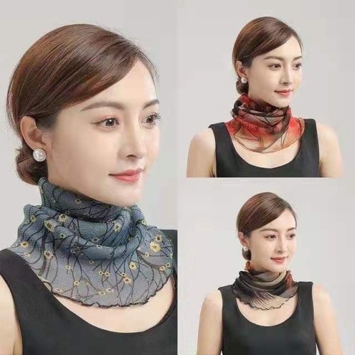 gold silk small scarf pullover women‘s neck scarf four seasons sun protection mask ear hanging neck scarf fashion fake collar