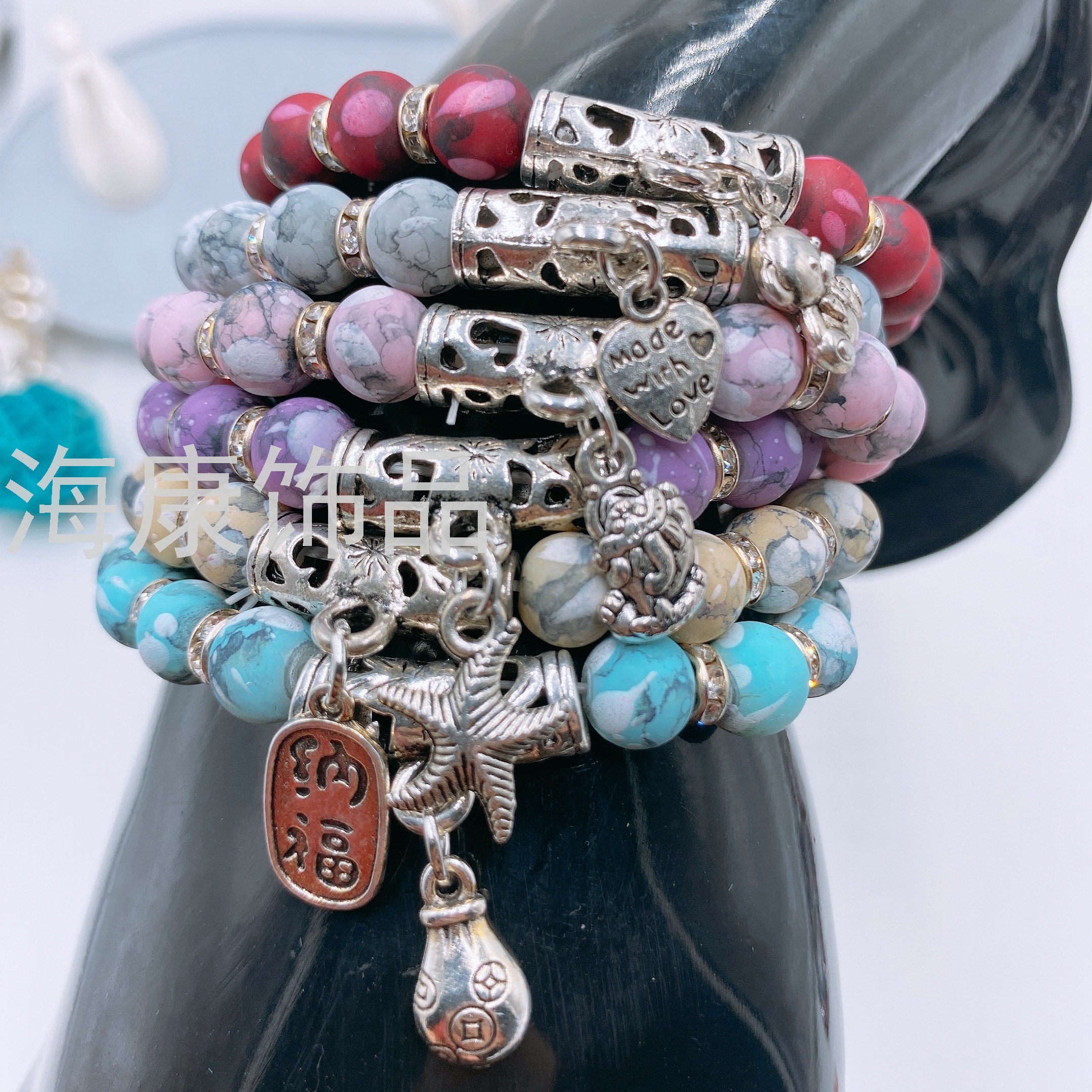 女生手链夏季七彩玉料玉石手链抖音快手直播地摊货源零售爆款手链