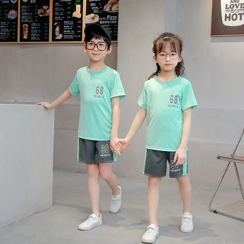 夏季中小童运动球服韩版儿童速干短袖套装男孩女孩家居服一件代发