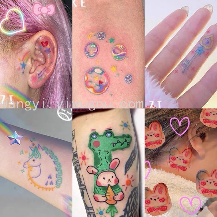 夏秋季男女纹身贴 小清新贴纸  龙虎贴 眉心贴 防水60张装 纹身贴