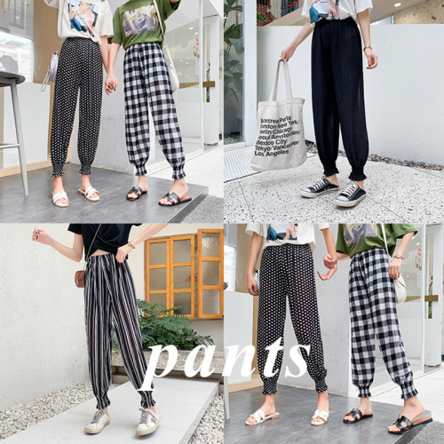 Summer Polka Dot Bloomers Women‘s High Waist Draping Adult Ankle-Tied Pants Loose Mosquito-Proof Chiffon Ice Silk Wide-Leg Pants Thin