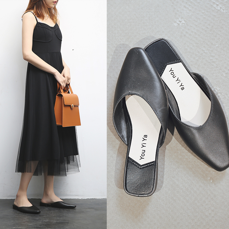 【现货包邮】尖头半拖鞋无后包包头拖鞋女夏季外穿网红平底凉拖鞋