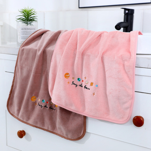 tuoou factory direct microfiber original embroidery planet towel soft absorbent edging 37*76
