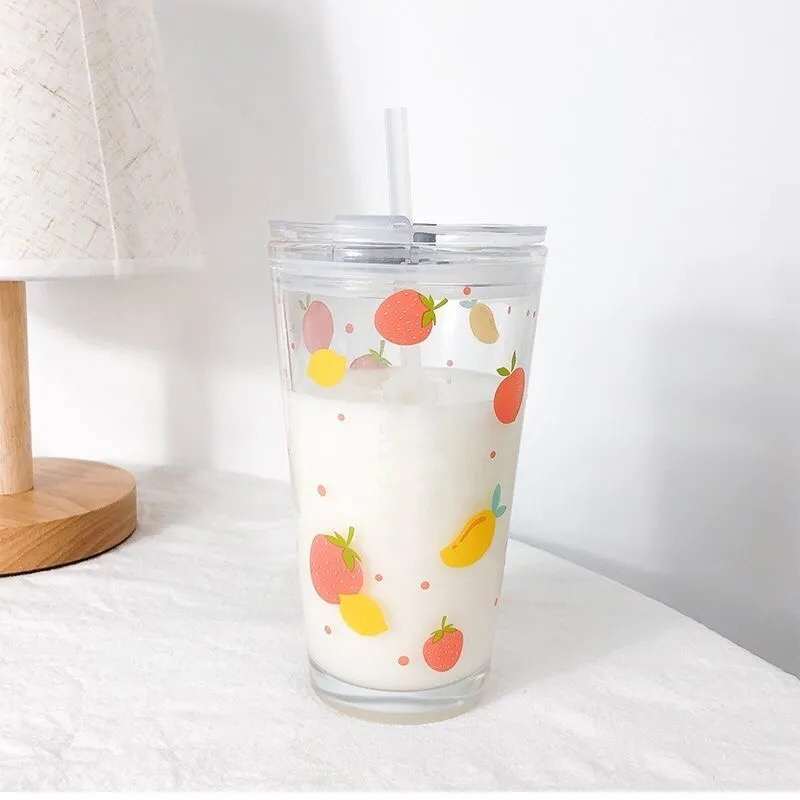 吸管玻璃杯家用水杯女可爱少女儿童牛奶杯带刻度咖啡早餐奶茶杯子