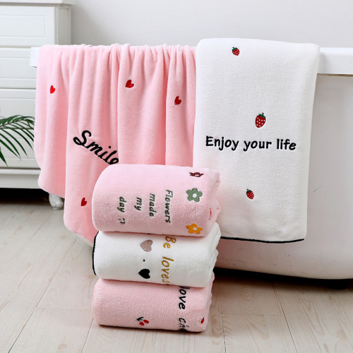 Tuoou Factory Direct Sales Coral Velvet Bath Towel Water Quick-Drying Lint Free Female Cute Wear Internet Celebrity Ins Lock 75*150