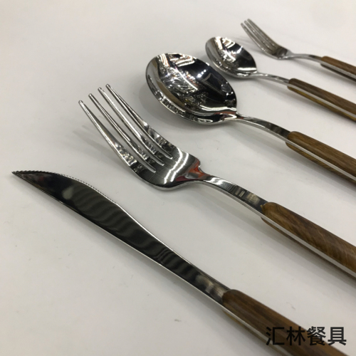 [huilin] cross-border hot sale 430 stainless steel western tableware clip handle portugal solid color knife and fork spoon kit