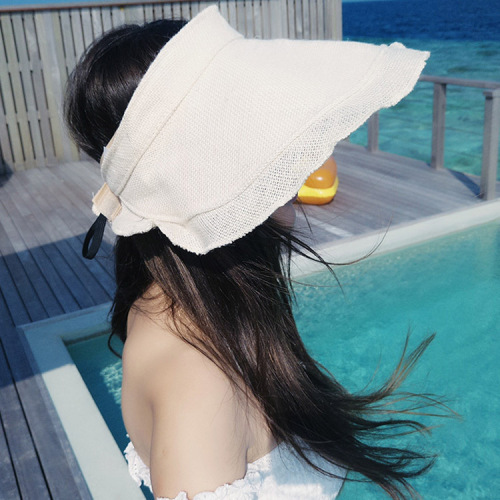 Korean Linen Foldable Hat Female Summer Air Top Sun-Proof Big Brim Sun Hat Cover Face