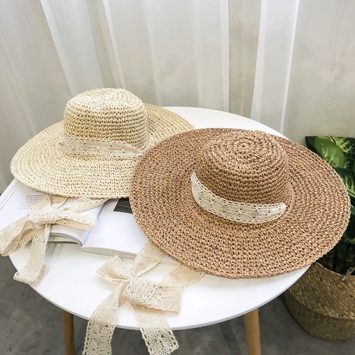 Korean Hat Female Summer Casual All-Match Bow Straw Hat Summer Seaside Travel Vacation Cover Face Beach Sun Hat