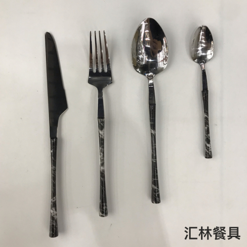 cross-border hot sale 430 stainless steel western tableware small waist marble solid color hotel knife and fork spoon kit