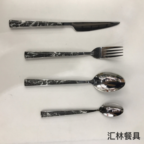 factory direct sales 410 stainless steel western tableware square handle marble natural color hotel steak knife and fork spoon kit