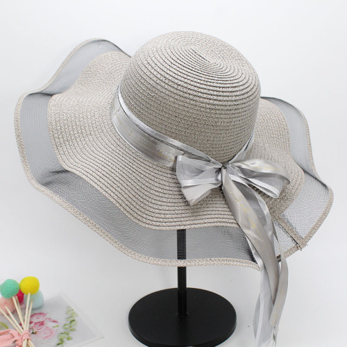 Hat Female Summer Sun Protection Sunshade Large Brim Mesh Straw Hat Traveling Sun Hat Seaside All-Match Vacation Beach Hat