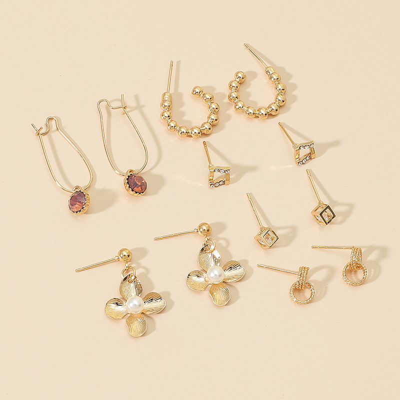 六对S925银针欧美风潮流时尚男女款金色巴洛克水晶流苏几何型耳环