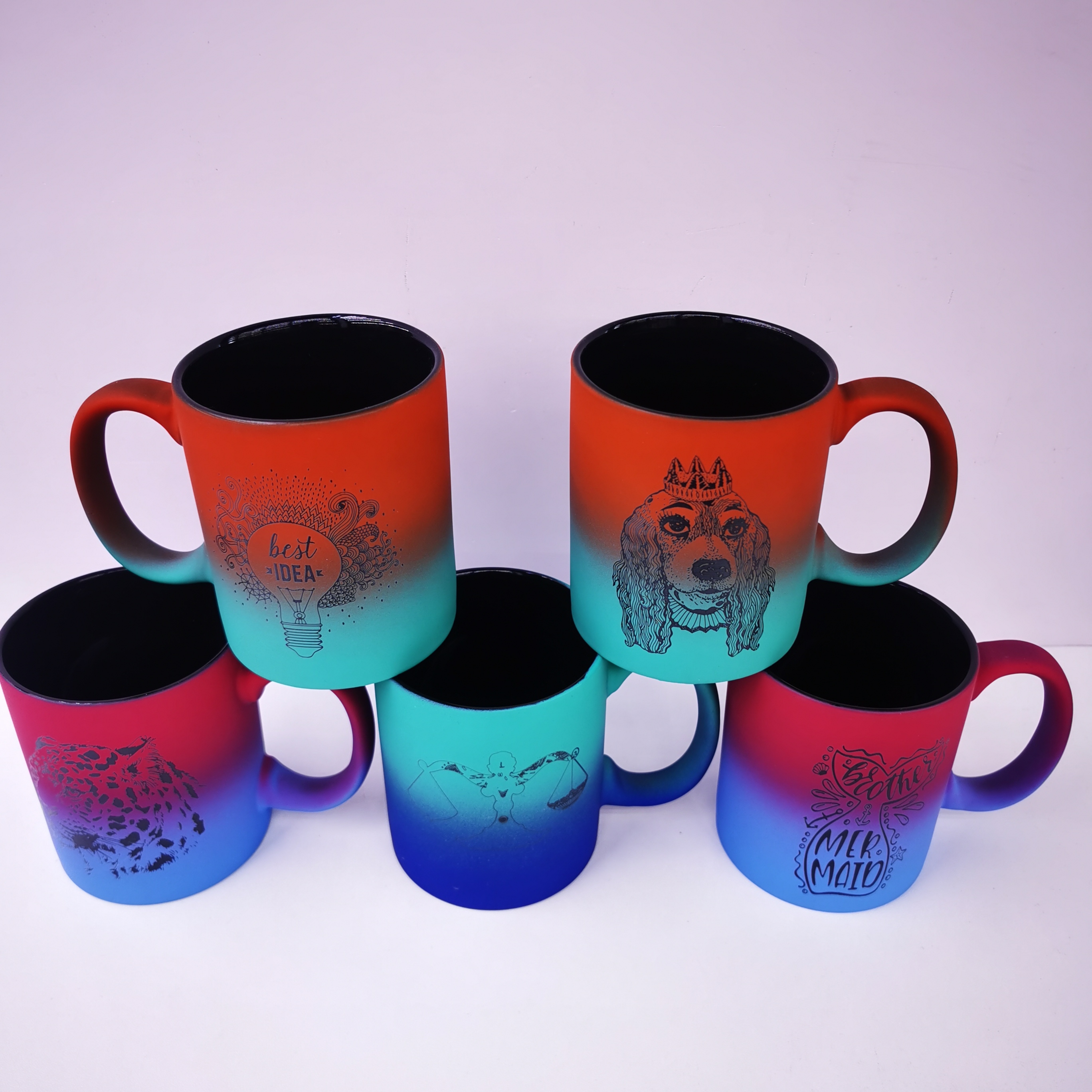 陶瓷杯 色秞渐变色牛奶杯  单面图案