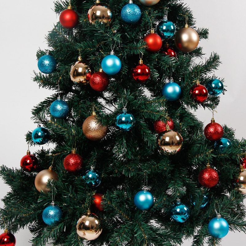 圣诞球24个3cm4cm6cm8cm10cm桶装彩球塑料电镀球圣诞树装饰品挂件