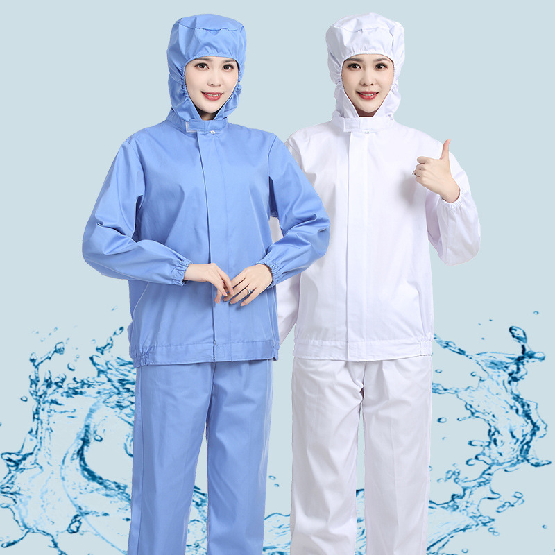 食品厂工作服套装加工厂车间连帽男白蓝卫生服屠宰场定制防泼水