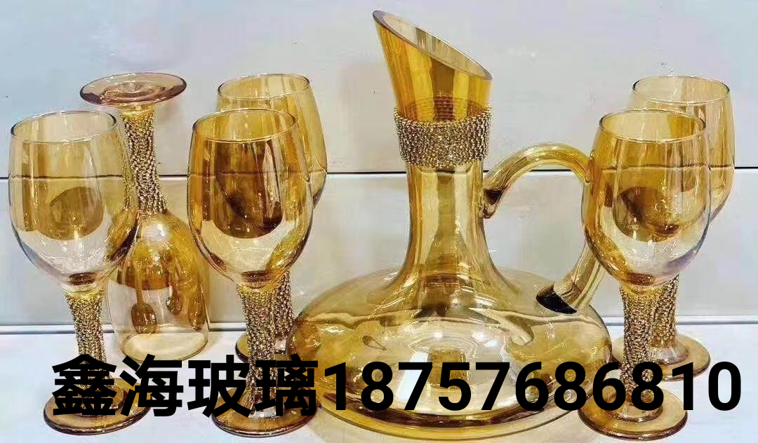 带钻红酒杯醒酒器酒具套装金色玻璃杯带钻高档红酒杯点钻奢华酒杯