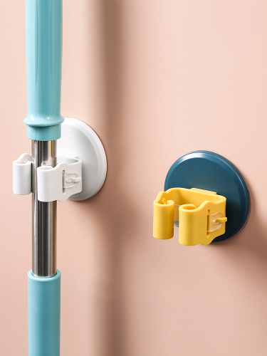 Free Punch Mop Rack Bathroom Wall-Mounted Mop Hook Bathroom Strong Adhesive Mop Clip Artifact