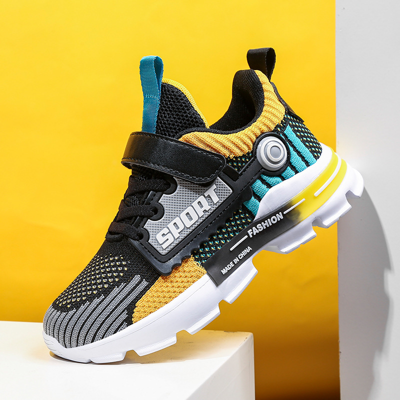 男童飞织网面运动鞋春秋款2021新款潮中大童跑步鞋男孩儿童休闲鞋