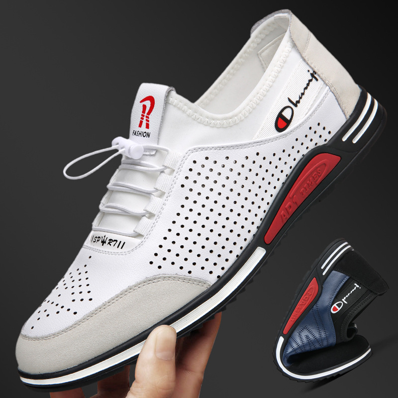 男士鞋子2021夏季镂空休闲皮鞋男内增高透气男鞋运动板鞋男生鞋潮