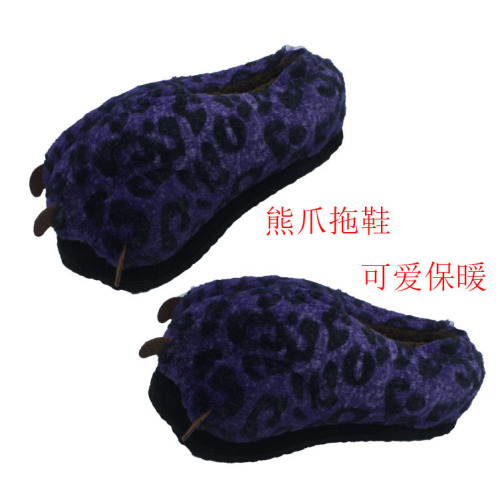 leopard print paw hard bottom warm cartoon cotton slippers soft home indoor cotton slippers computer cotton slippers