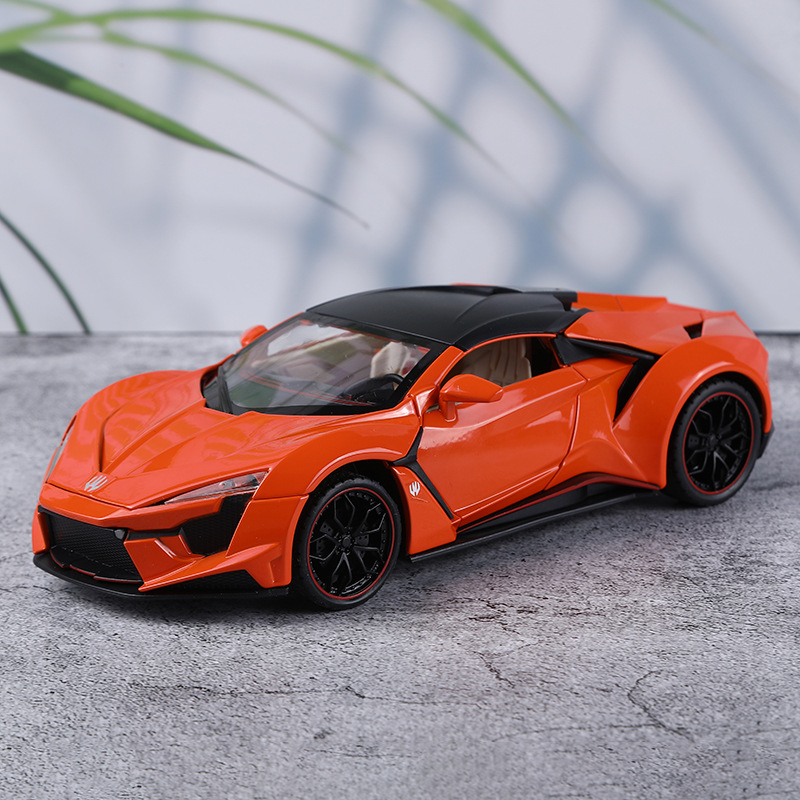 芬尼尔超1:24跑车合金车模型仿真声光儿童玩具车摆件仿真开车门
