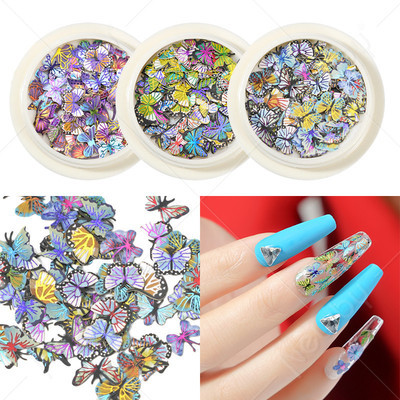 Manicure Handmade Wood Pulp Pieces 50 Mixed Laser Color-Changing Mini Butterfly Flower Ornament Patch MJP