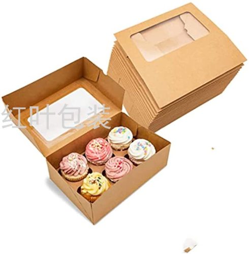 Wholesale Customized Paper Cup Cake Packaging Kraft Box Baking Wrapping Paper Box with Inner City Sticker Hemp Rope